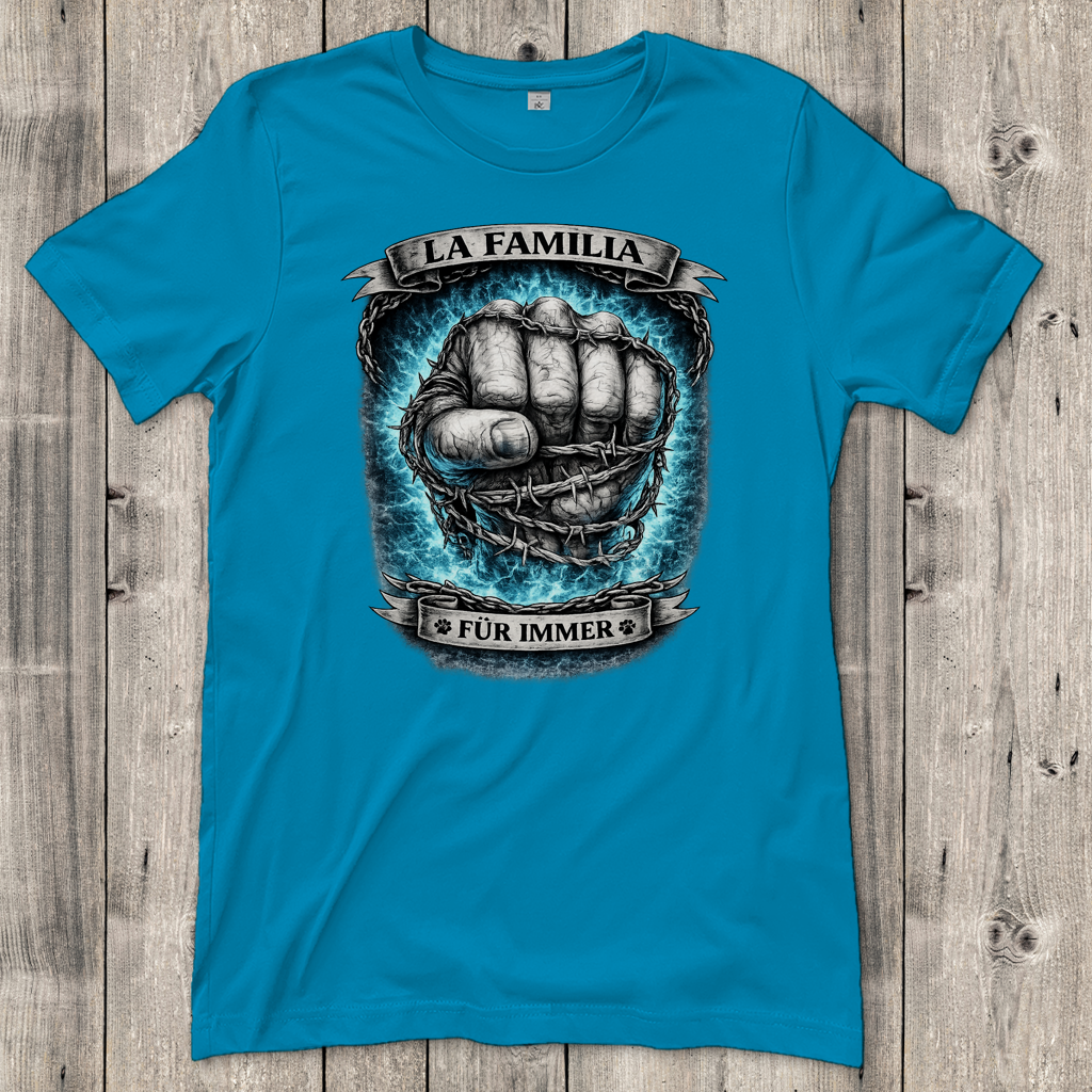 Damen T-Shirt La Familia für immer mit Staffordshine Terrier