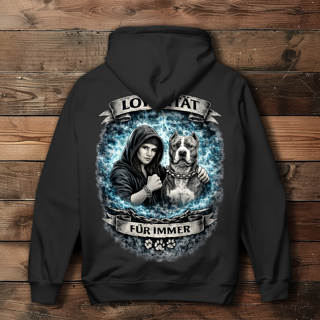 Damen Hoodie La Familia für immer mit Staffordshine Terrier