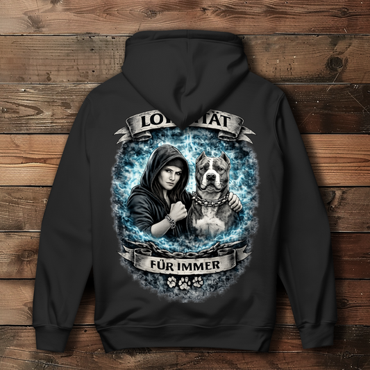 Damen Hoodie La Familia für immer mit Staffordshine Terrier