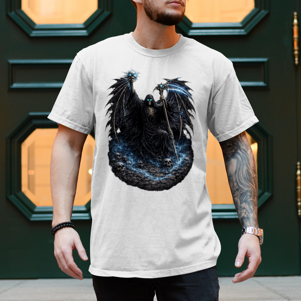 Herren T-Shirt Der finstere Sensenmann im Nebel