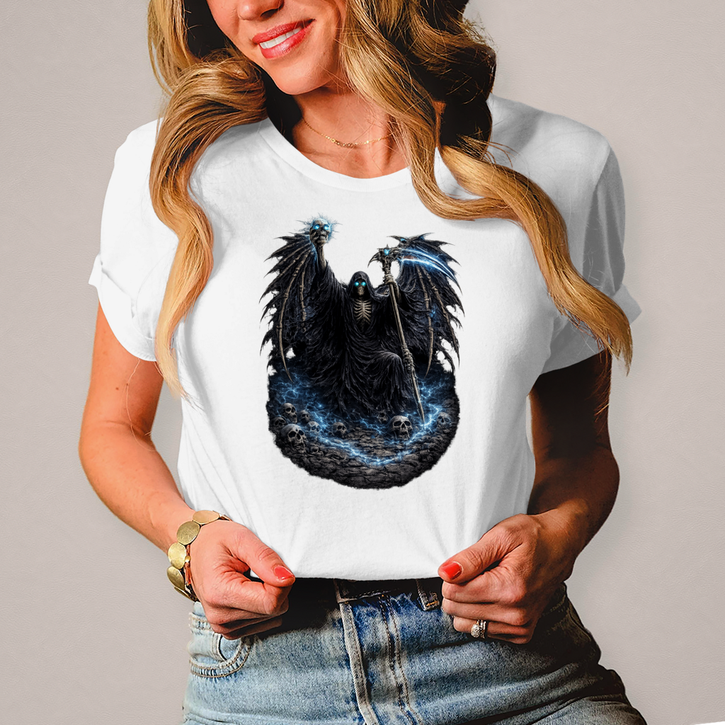 Damen T-Shirt Der finstere Sensenmann im Nebel