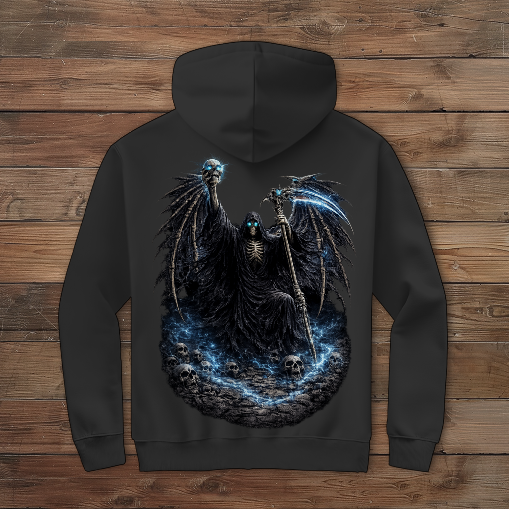 Herren Zipper Hoodie Der finstere Sensenmann im Nebel