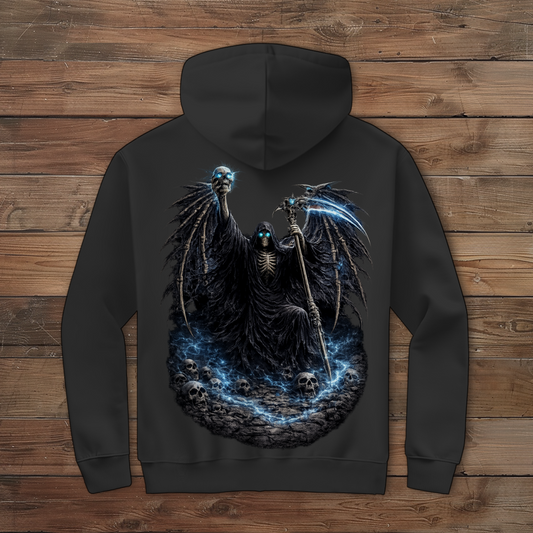 Herren Zipper Hoodie Der finstere Sensenmann im Nebel