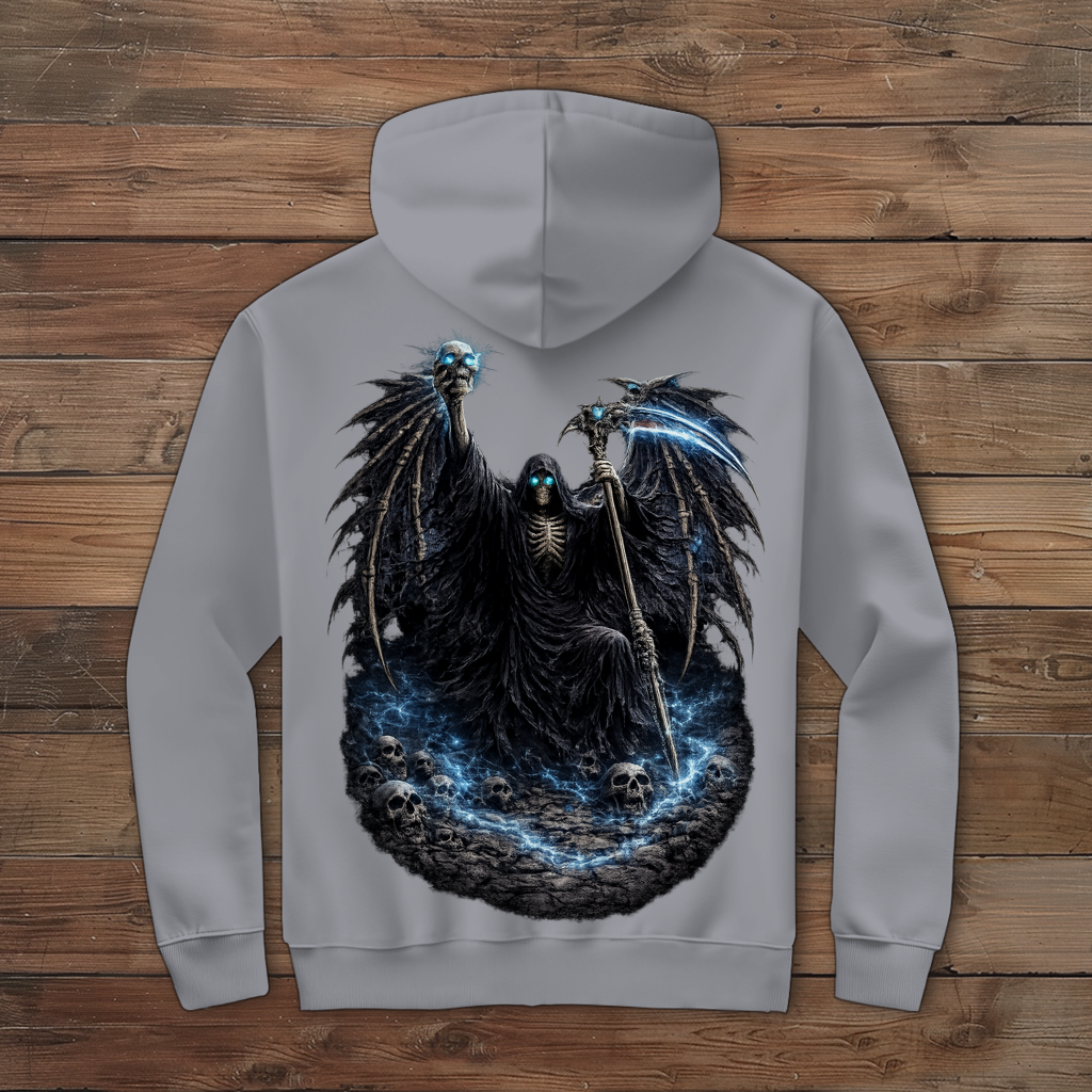 Herren Zipper Hoodie Der finstere Sensenmann im Nebel