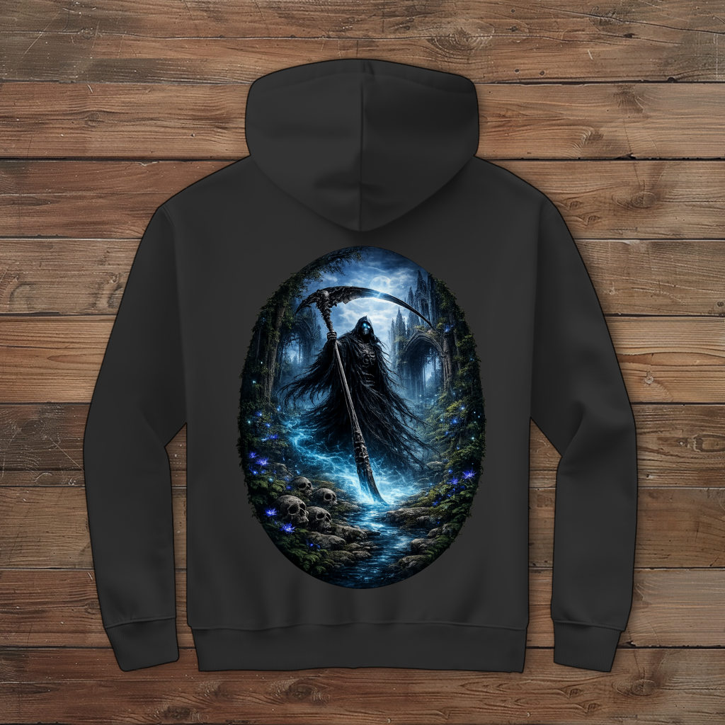 Herren Zipper Hoodie Grim Reaper im verfluchten Wald