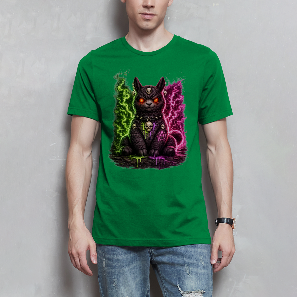 Herren T-Shirt Dämonisches Lama in grüner und pinker Magie