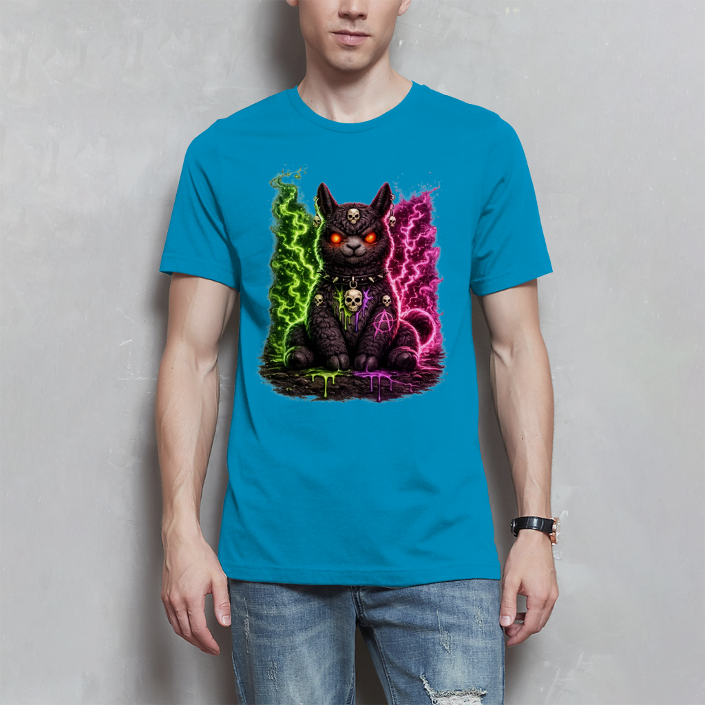 Herren T-Shirt Dämonisches Lama in grüner und pinker Magie