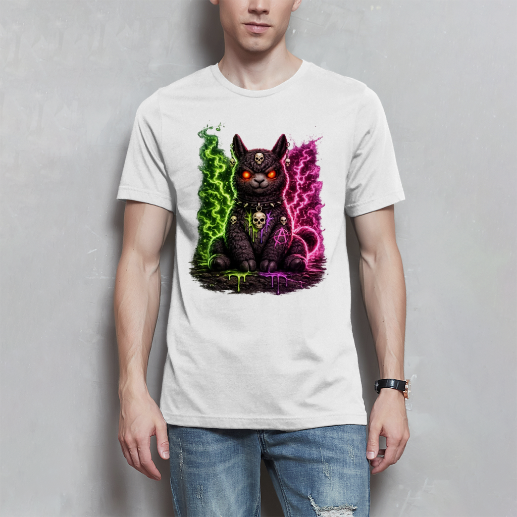 Herren T-Shirt Dämonisches Lama in grüner und pinker Magie