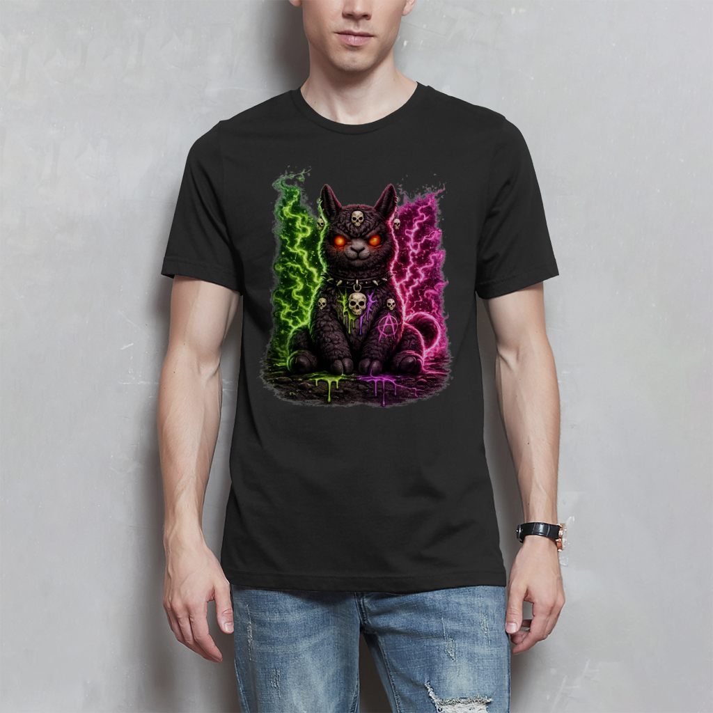 Herren T-Shirt Dämonisches Lama in grüner und pinker Magie