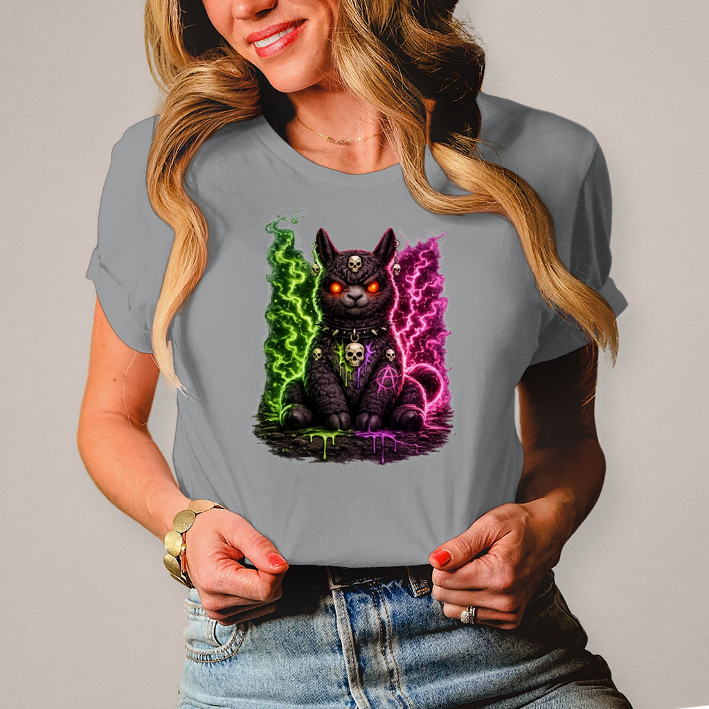 Damen T-Shirt Dämonisches Lama in grüner und pinker Magie