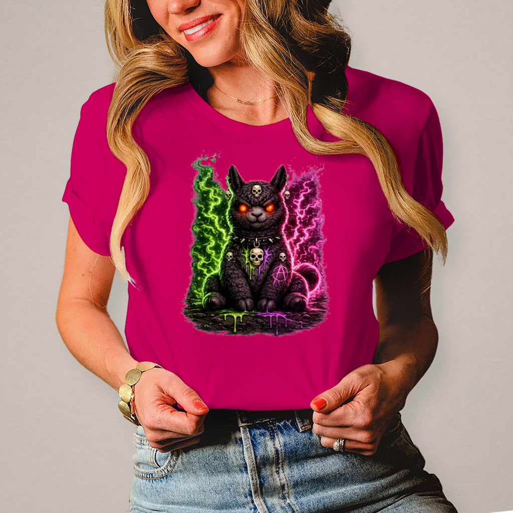 Damen T-Shirt Dämonisches Lama in grüner und pinker Magie