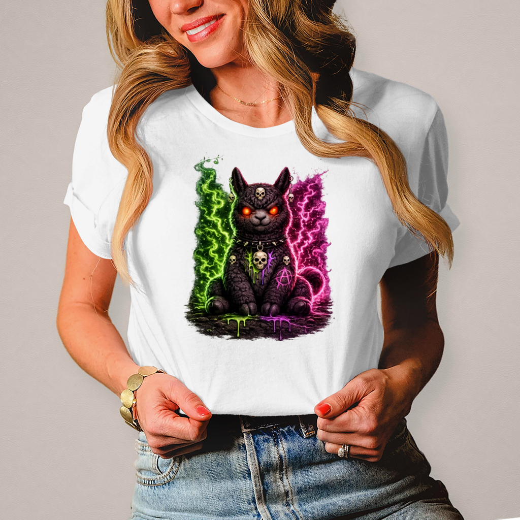 Damen T-Shirt Dämonisches Lama in grüner und pinker Magie