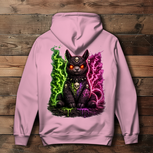 Damen Hoodie Dämonische Lama in grüner und pinker Magie
