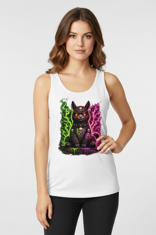 Damen Basic Tank Top Dämonische Lama in grüner und pinker Magie