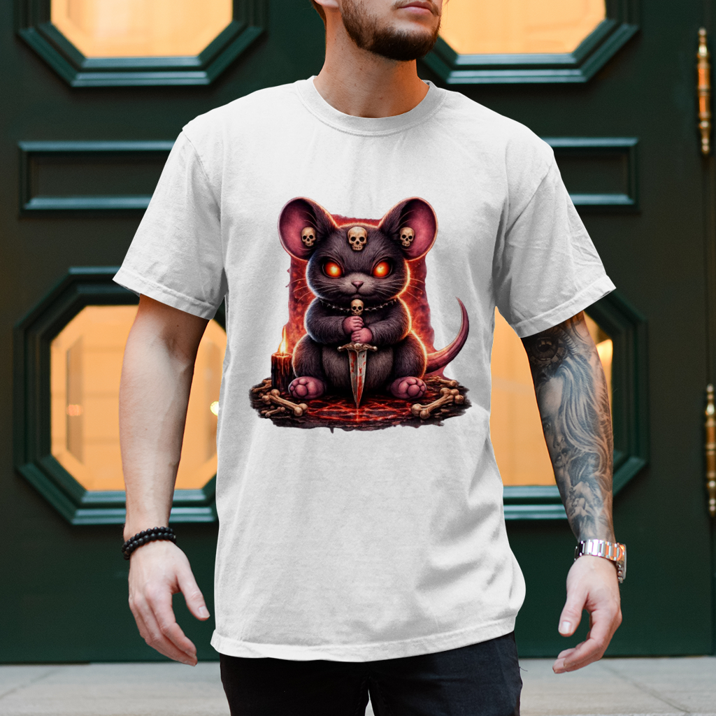 Herren T-Shirt Dämonische Maus im blutigen Pentagramm