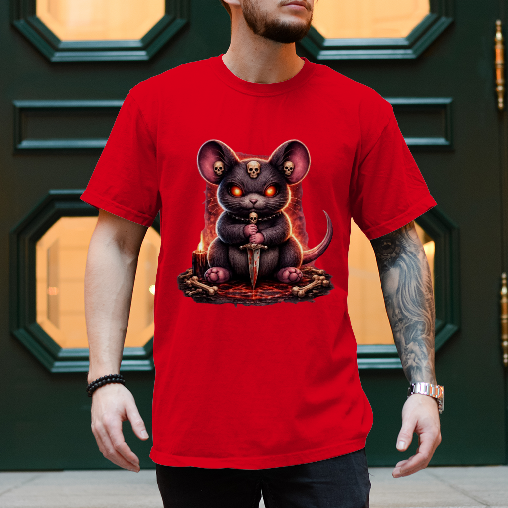 Herren T-Shirt Dämonische Maus im blutigen Pentagramm