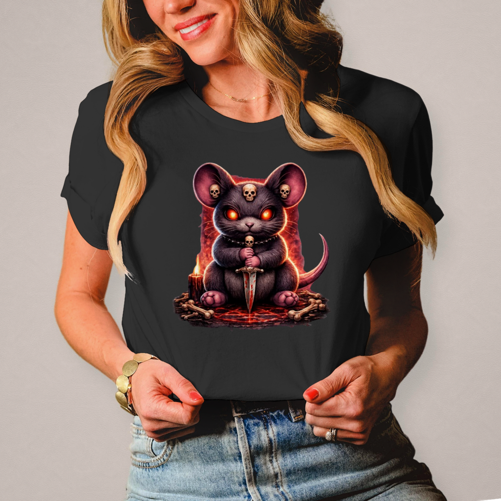 Damen T-Shirt Dämonische Maus im blutigen Pentagramm
