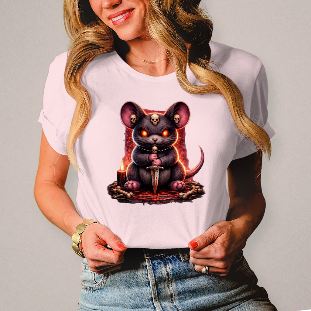 Damen T-Shirt Dämonische Maus im blutigen Pentagramm