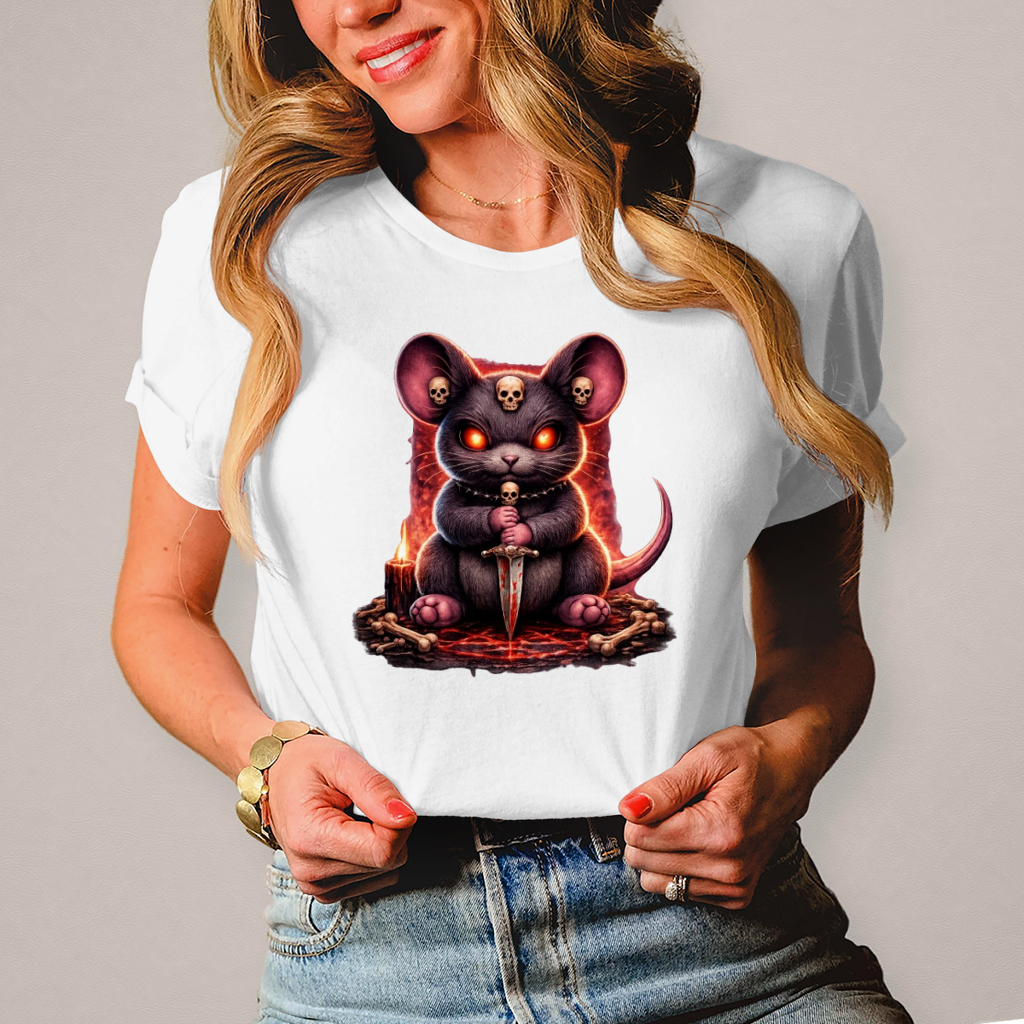 Damen T-Shirt Dämonische Maus im blutigen Pentagramm