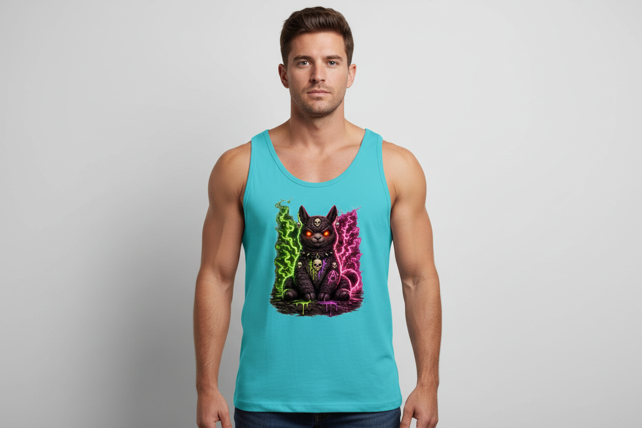 Herren Basic Tank Top Dämonische Lama in grüner und pinker Magie