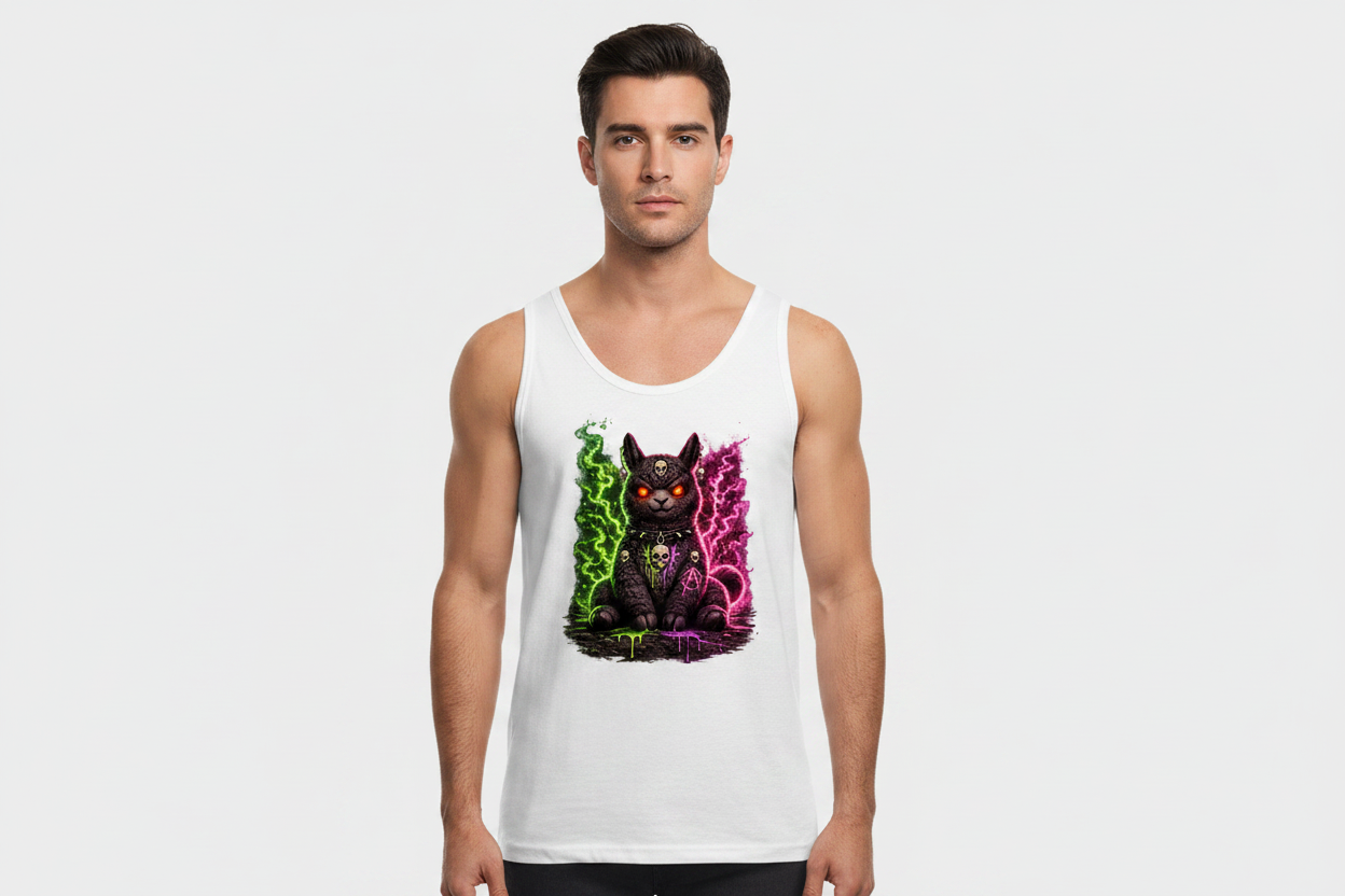 Herren Basic Tank Top Dämonische Lama in grüner und pinker Magie
