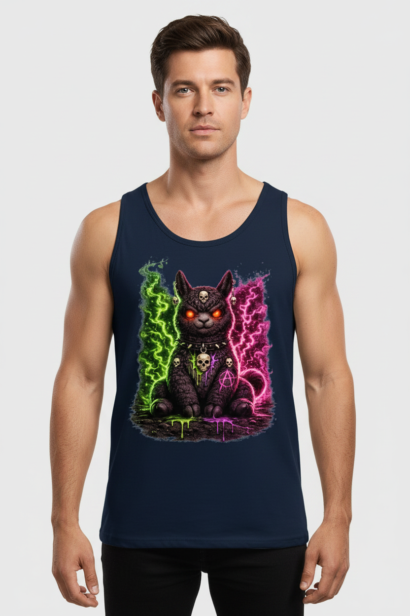 Herren Basic Tank Top Dämonische Lama in grüner und pinker Magie