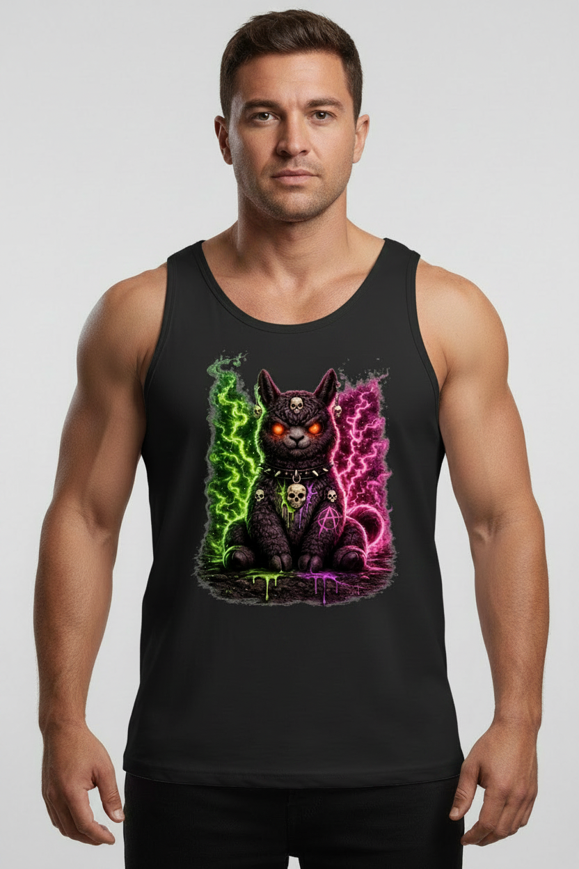 Herren Basic Tank Top Dämonische Lama in grüner und pinker Magie