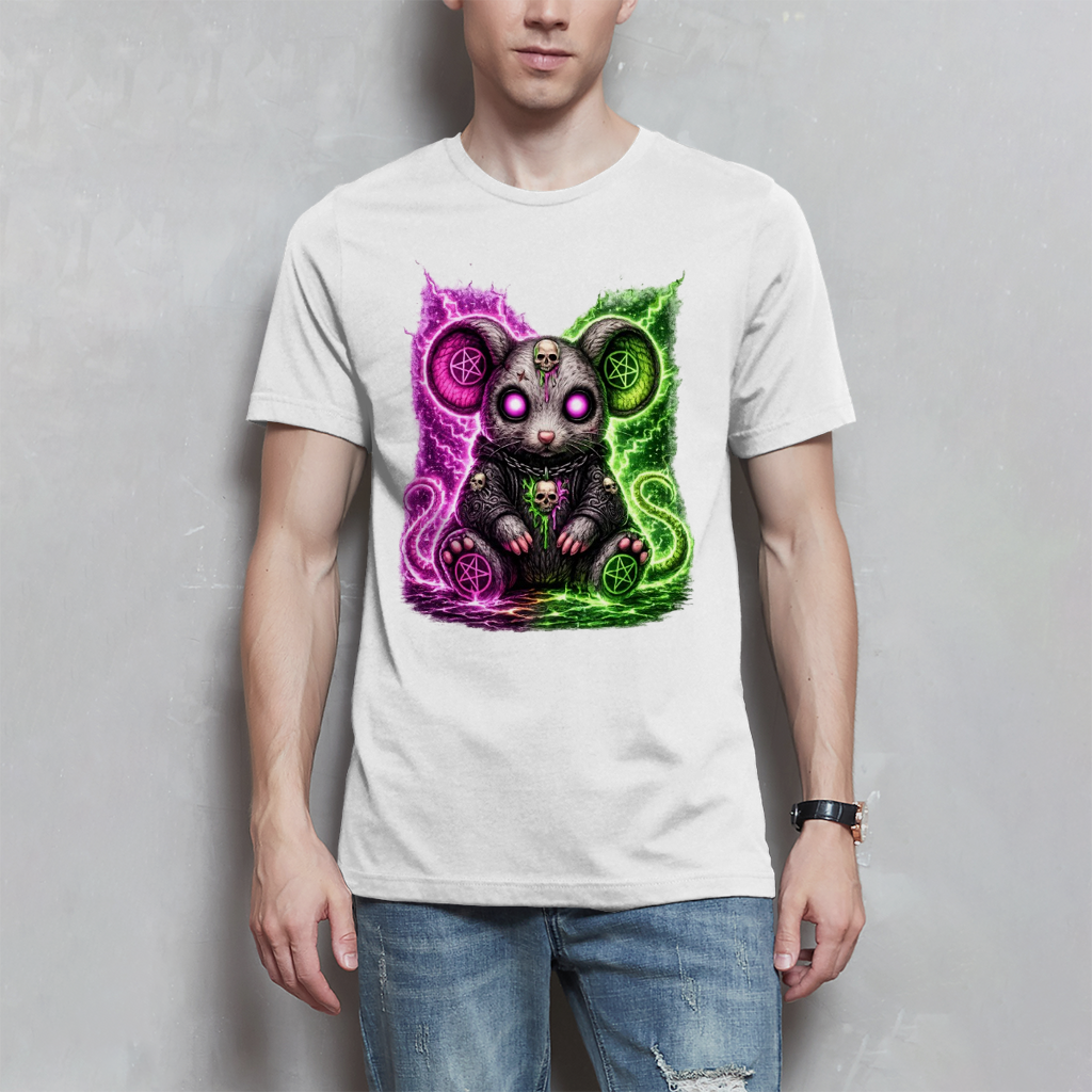 Herren T-Shirt Dämonische Maus mit leuchtendem Pentagramm