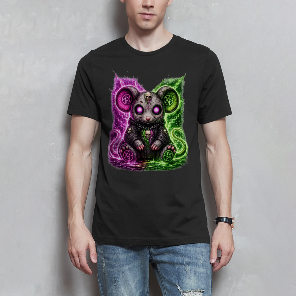 Herren T-Shirt Dämonische Maus mit leuchtendem Pentagramm
