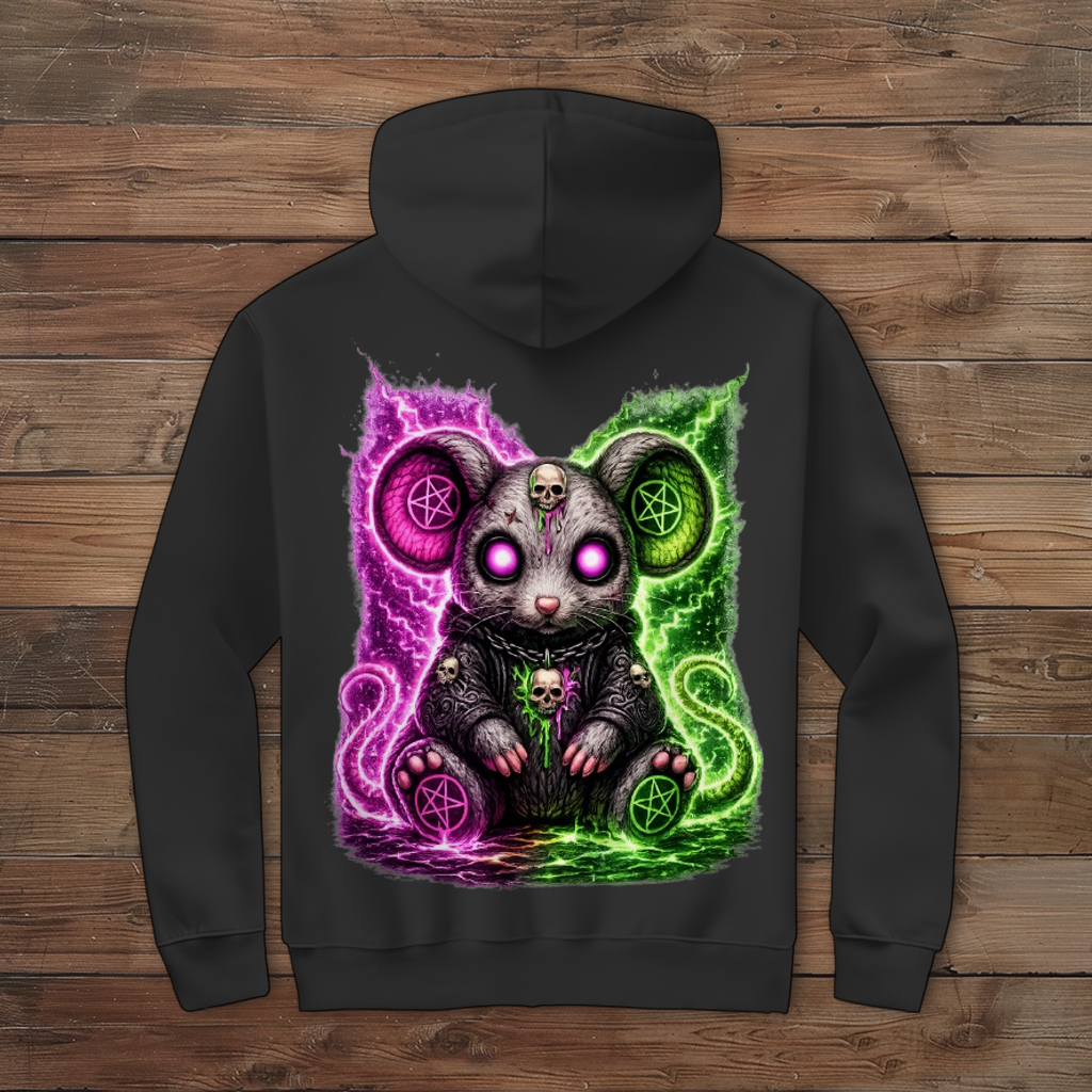 Herren Zipper Hoodie Dämonische Maus mit leuchtendem Pentagramm