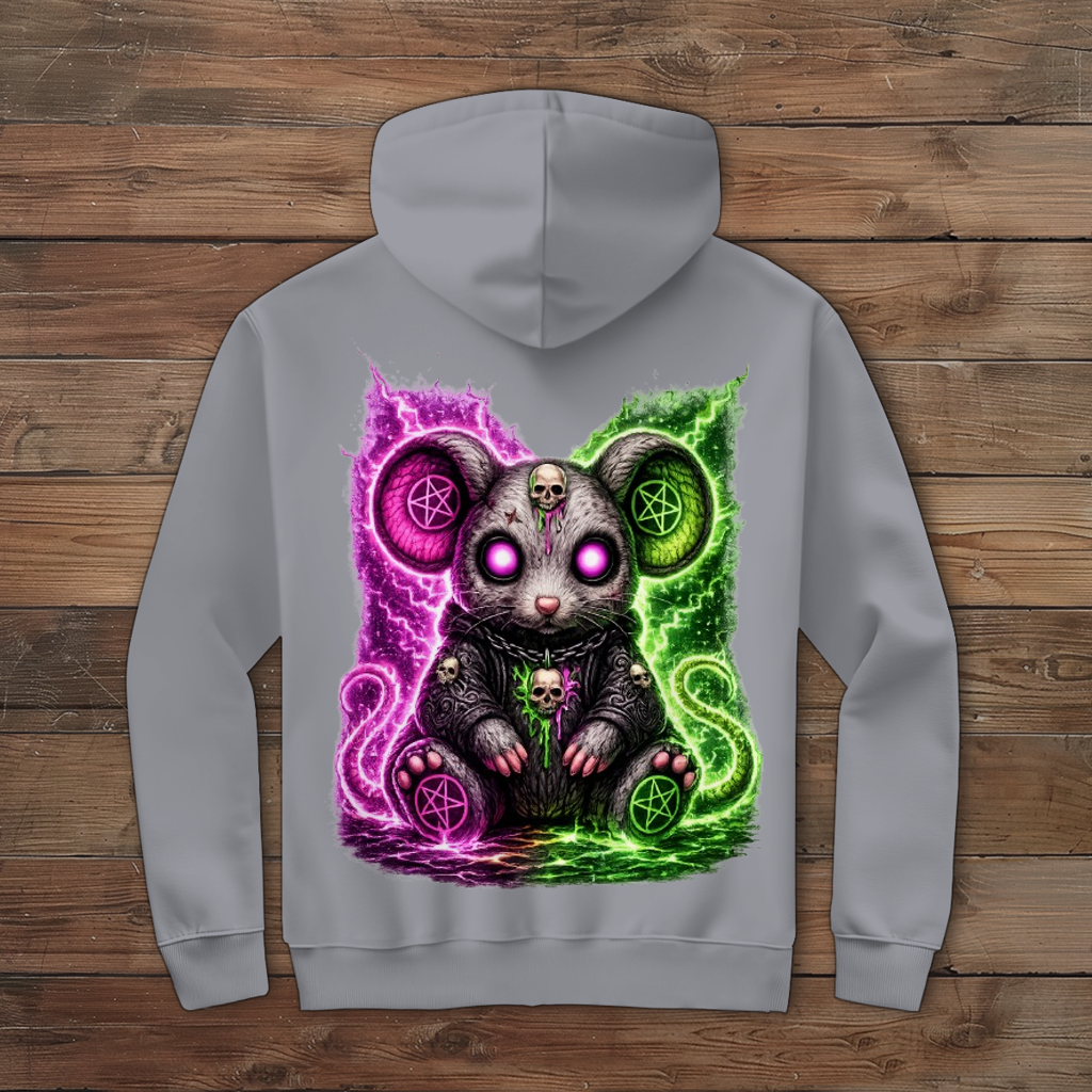 Herren Zipper Hoodie Dämonische Maus mit leuchtendem Pentagramm