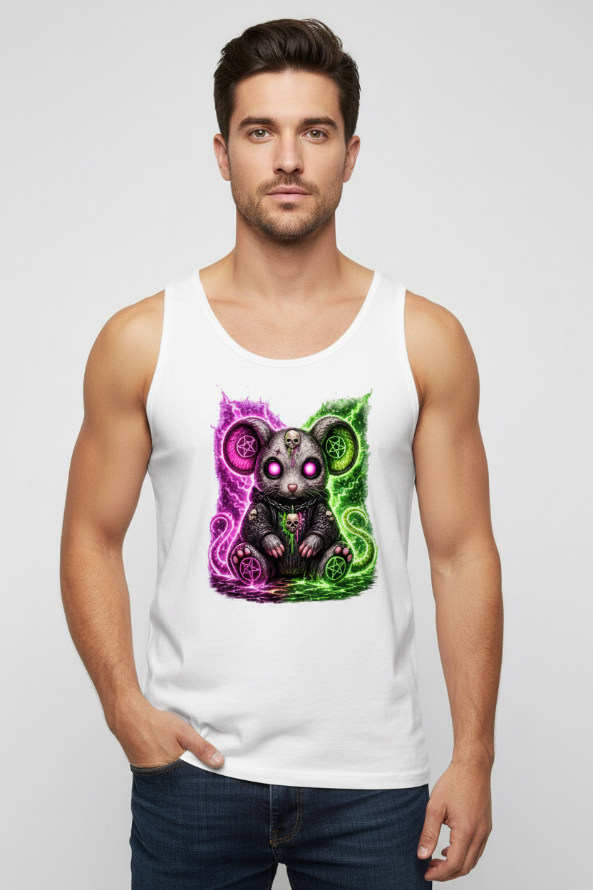 Herren Basic Tank Top Dämonische Maus mit leuchtendem Pentagramm