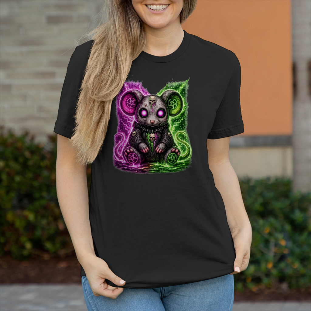 Damen T-Shirt Dämonische Maus mit leuchtendem Pentagramm