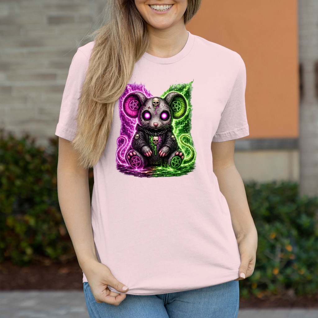 Damen T-Shirt Dämonische Maus mit leuchtendem Pentagramm