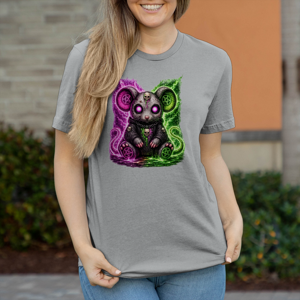 Damen T-Shirt Dämonische Maus mit leuchtendem Pentagramm