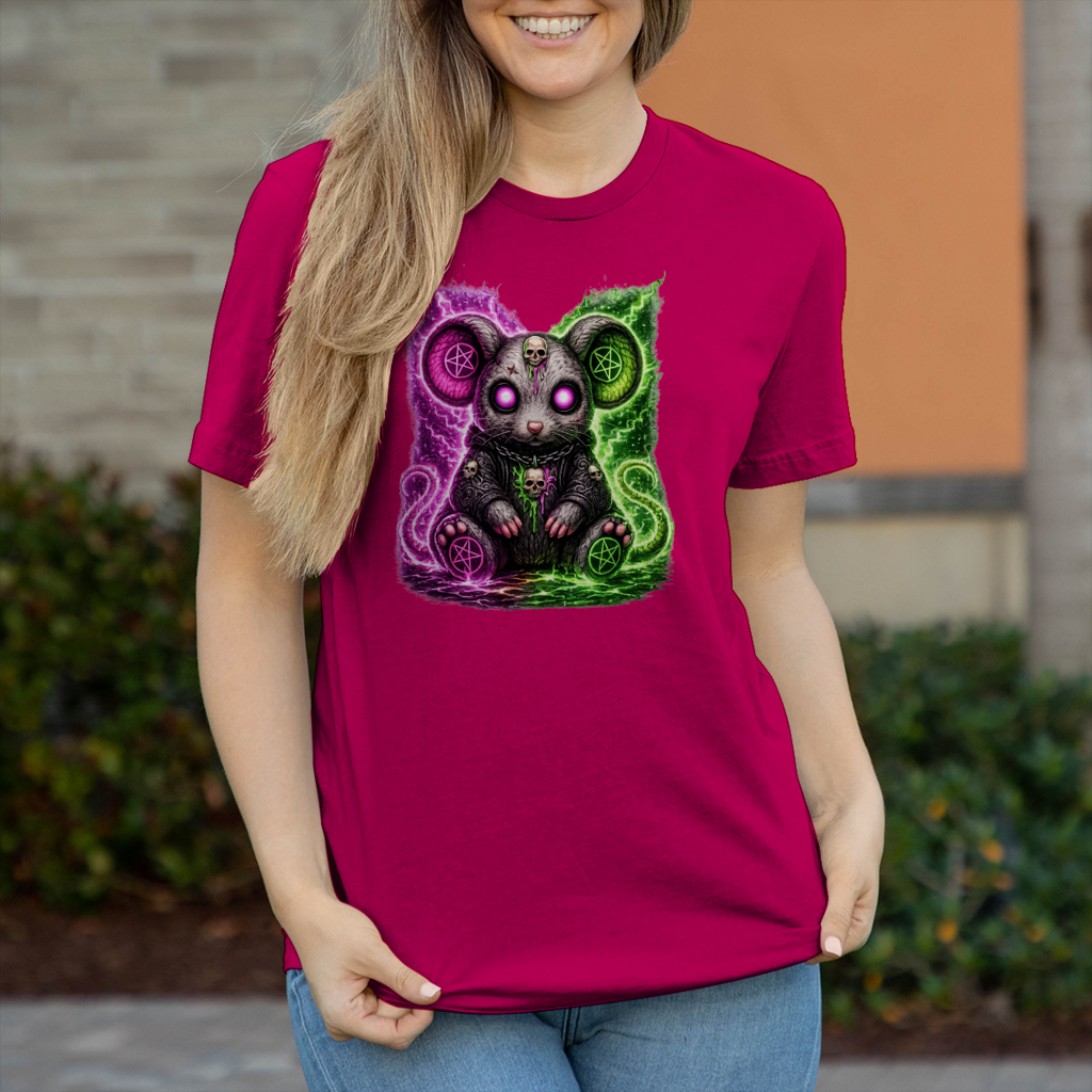 Damen T-Shirt Dämonische Maus mit leuchtendem Pentagramm