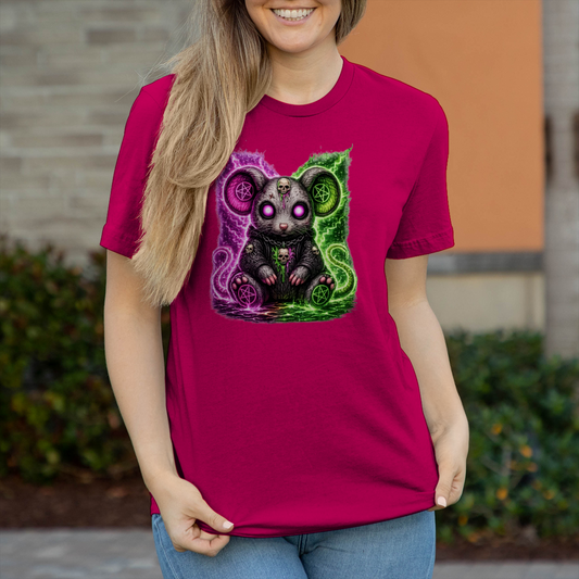 Damen T-Shirt Dämonische Maus mit leuchtendem Pentagramm