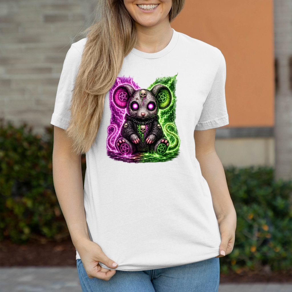 Damen T-Shirt Dämonische Maus mit leuchtendem Pentagramm