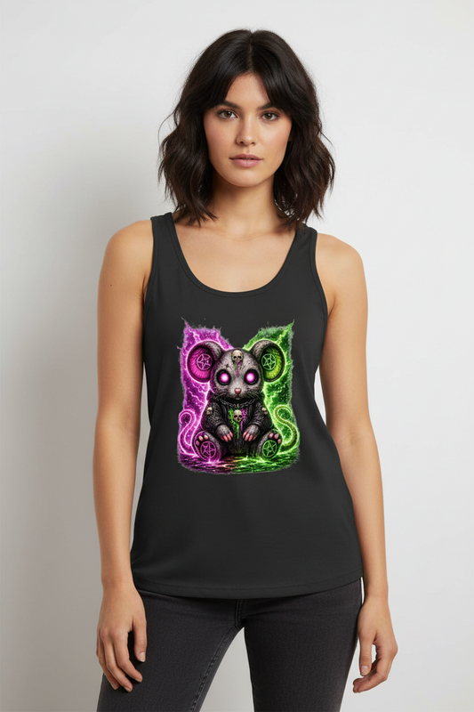 Damen Basic Tank Top Dämonische Maus mit leuchtendem Pentagramm