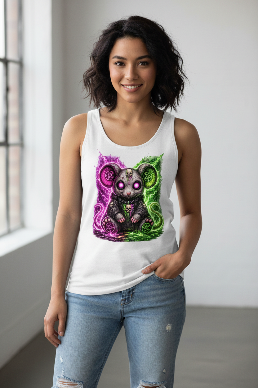 Damen Basic Tank Top Dämonische Maus mit leuchtendem Pentagramm
