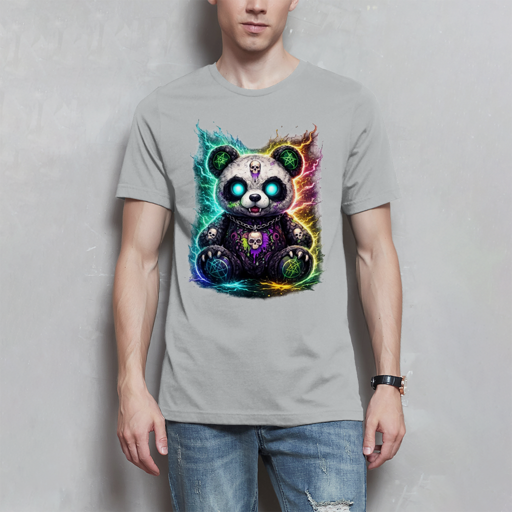 Herren T-Shirt Dämonischer Panda mit leuchtenden Pentagrammen