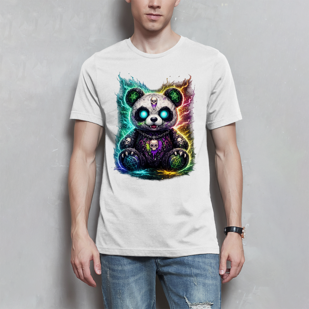 Herren T-Shirt Dämonischer Panda mit leuchtenden Pentagrammen