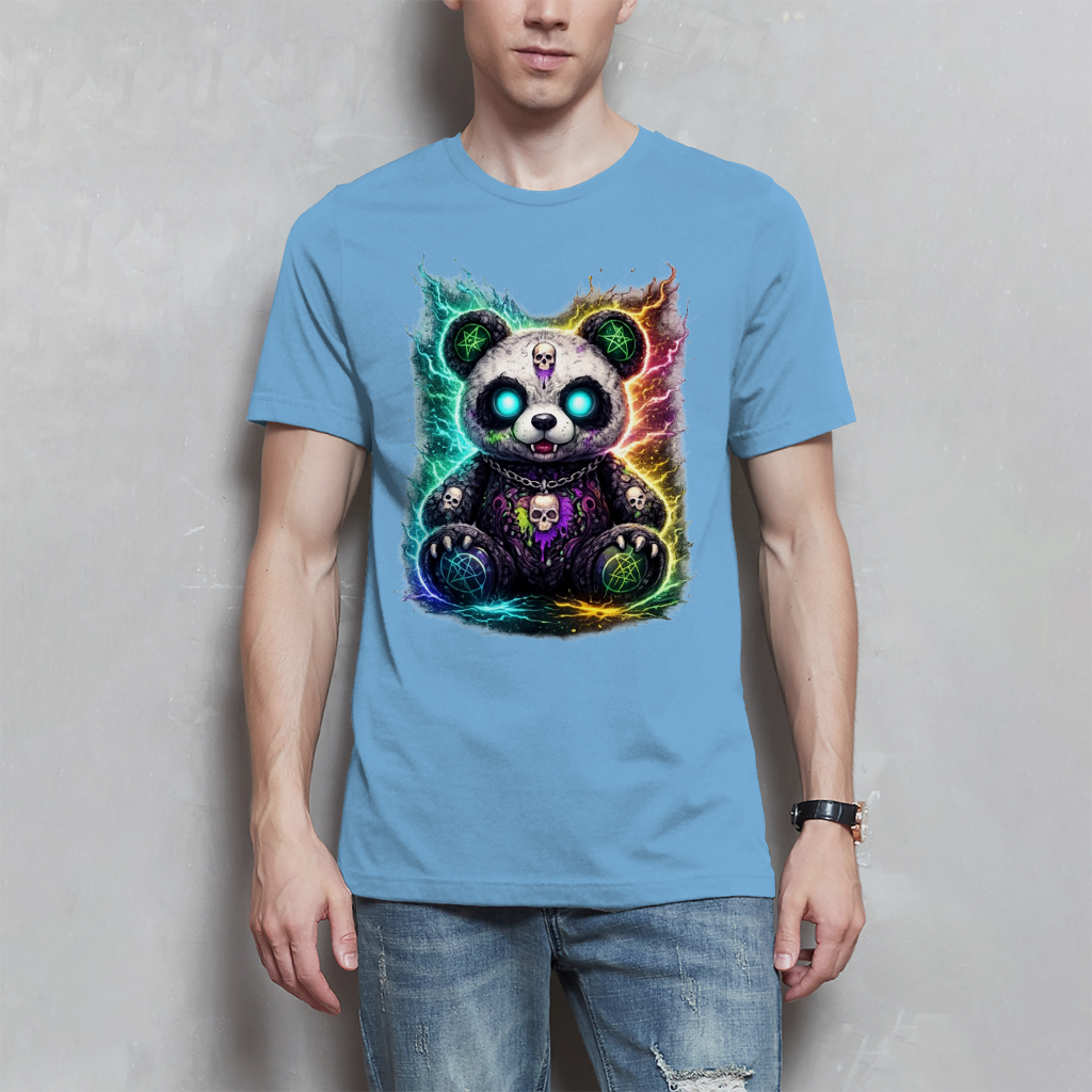 Herren T-Shirt Dämonischer Panda mit leuchtenden Pentagrammen
