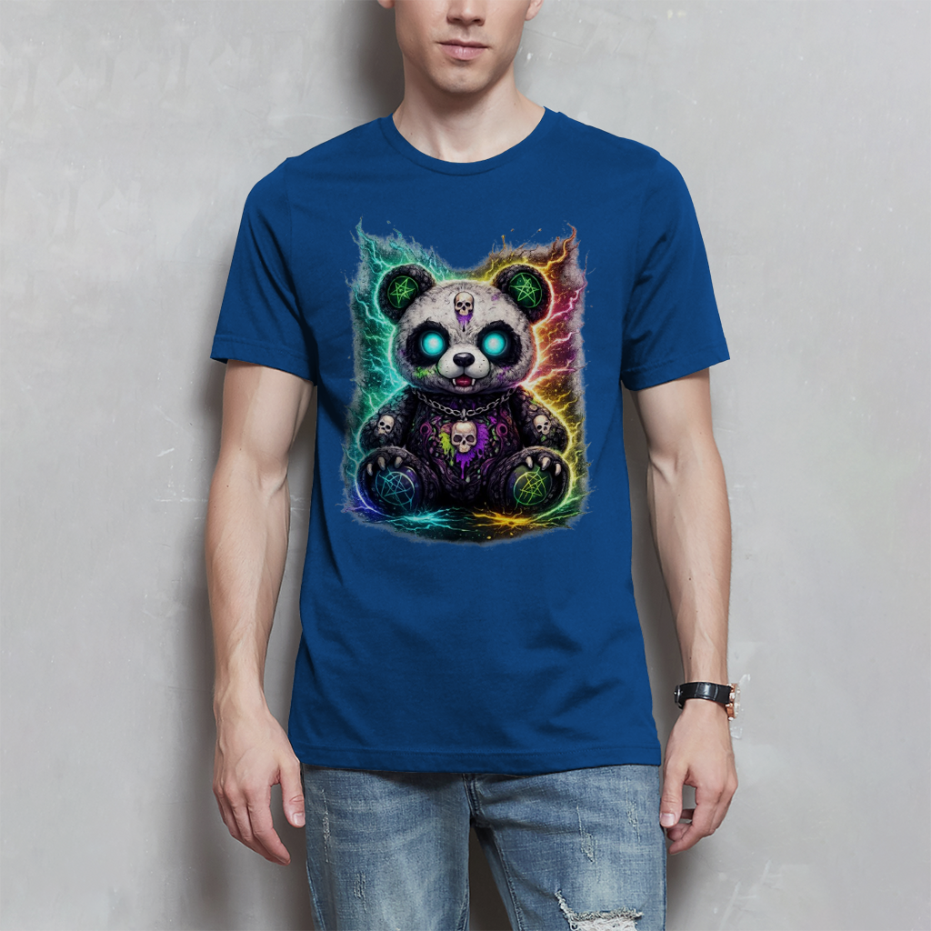 Herren T-Shirt Dämonischer Panda mit leuchtenden Pentagrammen