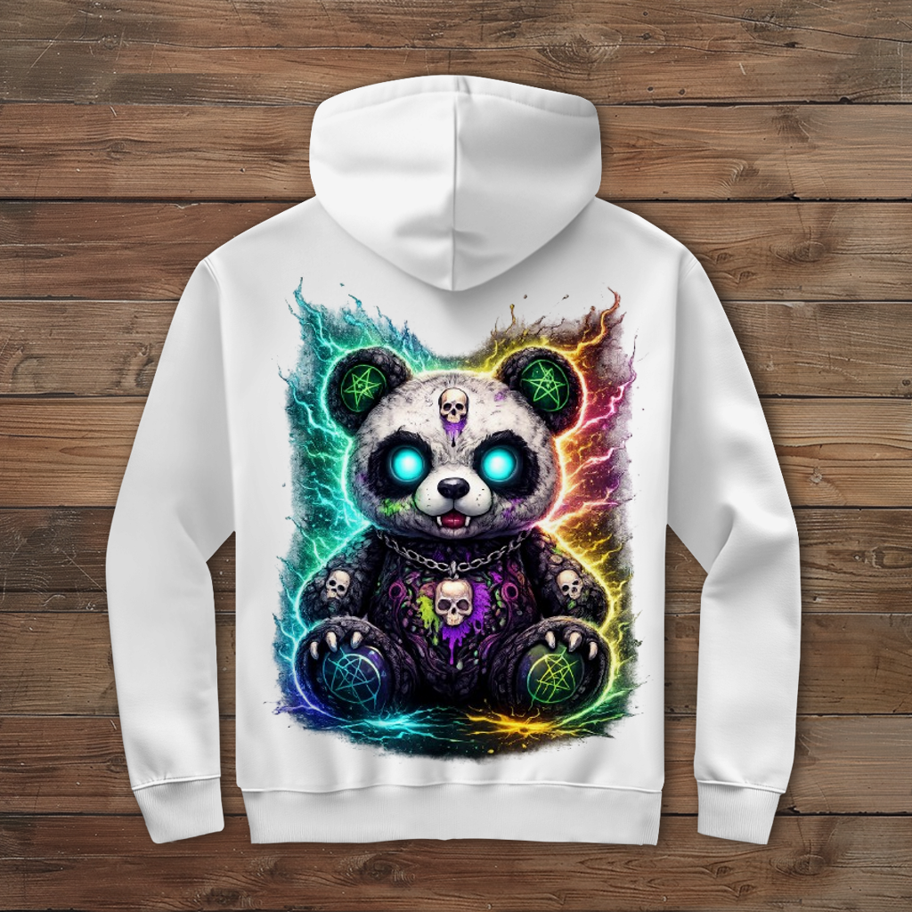 Herren Zipper Hoodie Dämonischer Panda mit leuchtenden Pentagrammen