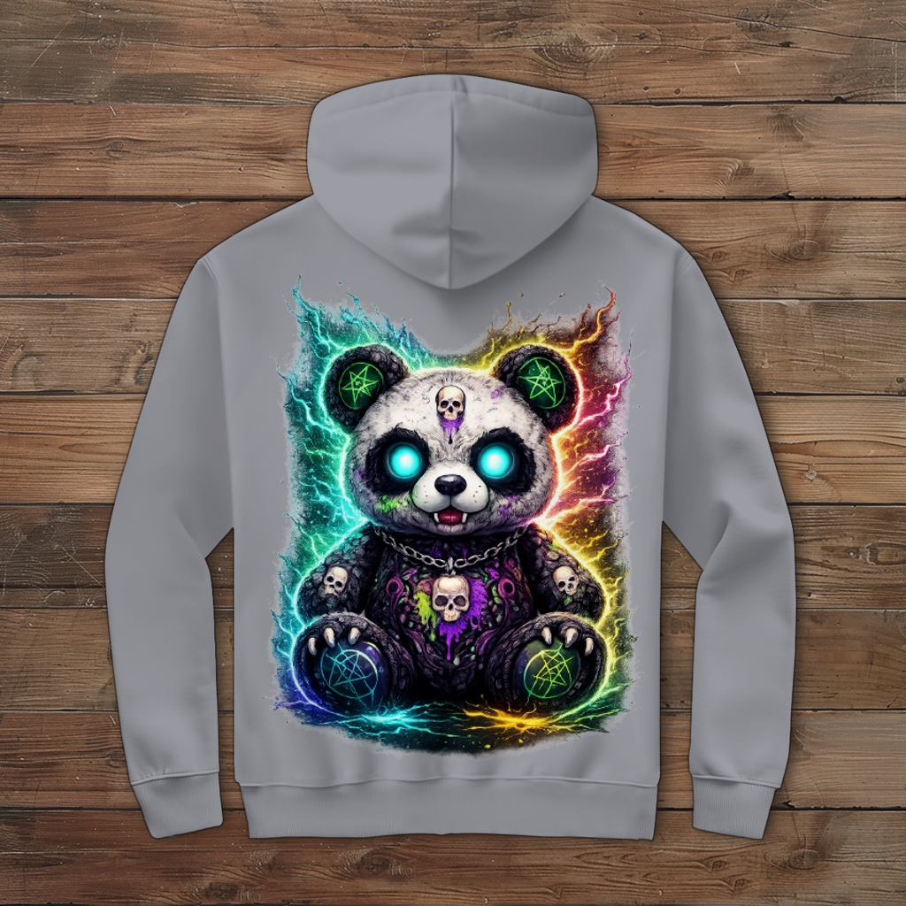 Herren Zipper Hoodie Dämonischer Panda mit leuchtenden Pentagrammen