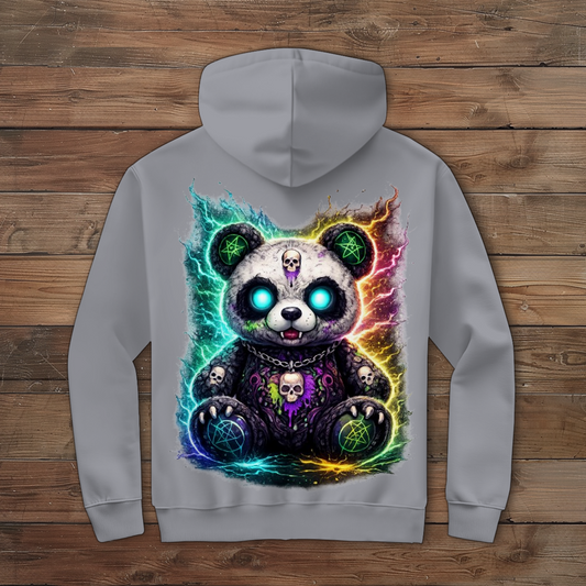 Herren Zipper Hoodie Dämonischer Panda mit leuchtenden Pentagrammen
