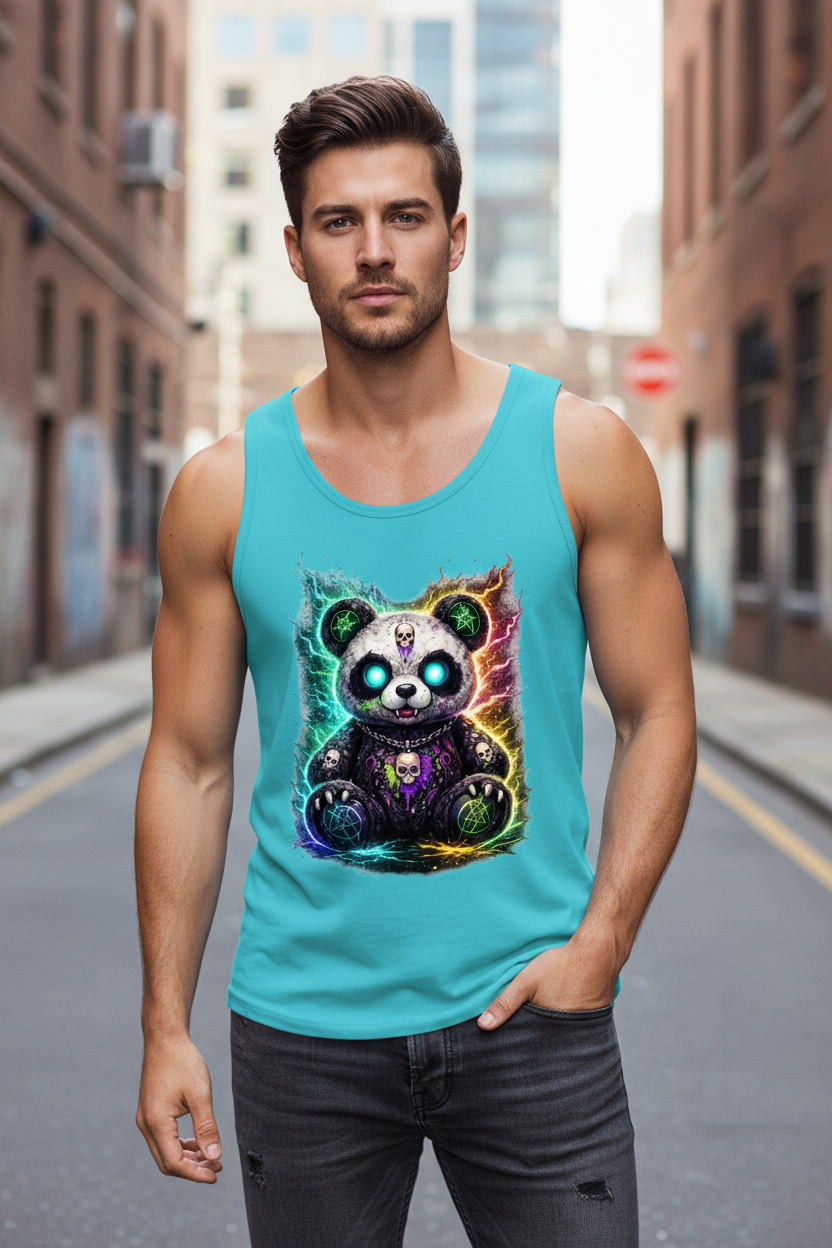 Herren Basic Tank Top Dämonischer Panda mit leuchtenden Pentagrammen