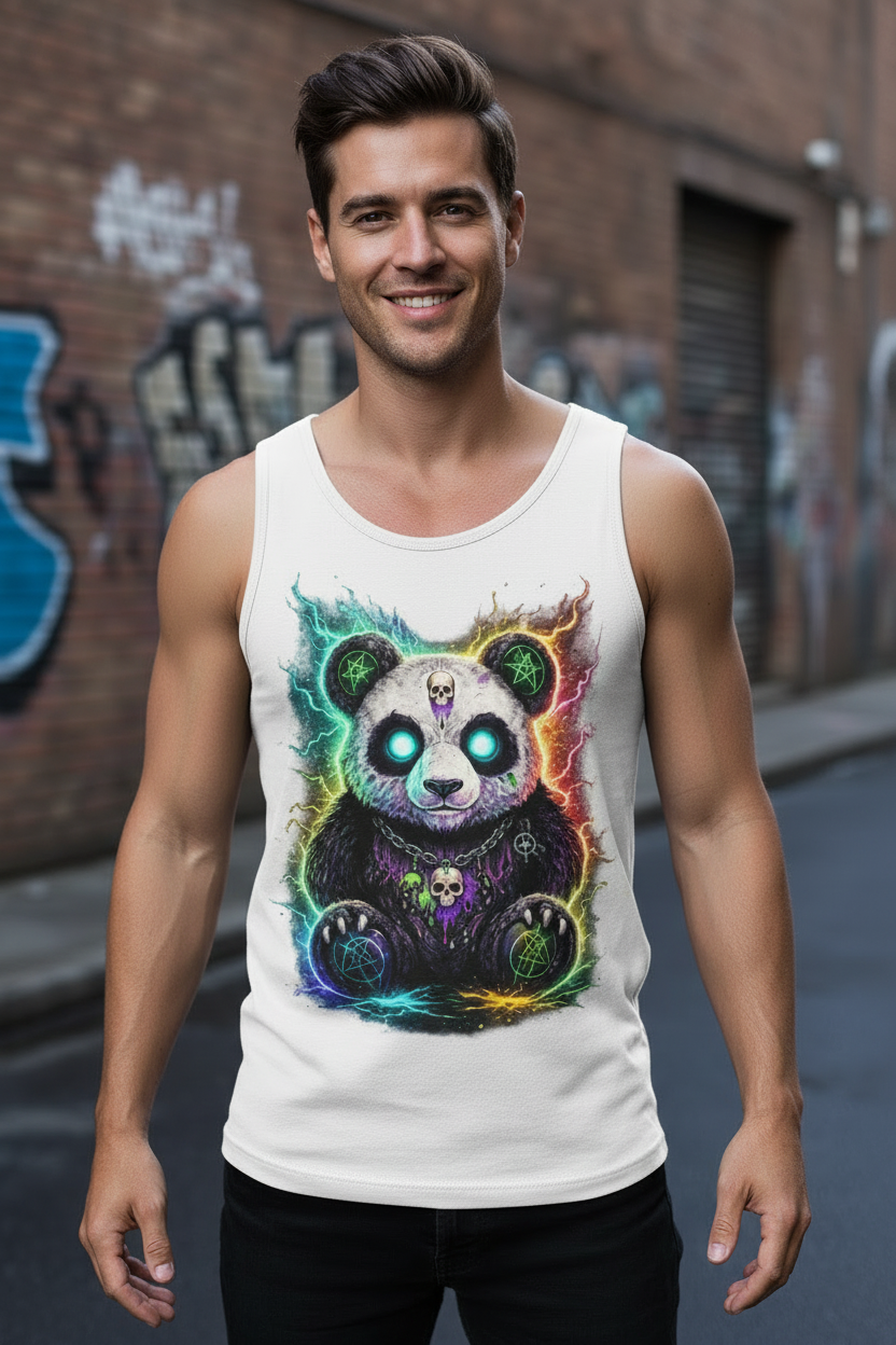 Herren Basic Tank Top Dämonischer Panda mit leuchtenden Pentagrammen
