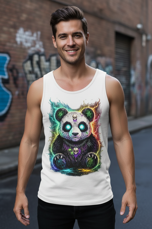 Herren Basic Tank Top Dämonischer Panda mit leuchtenden Pentagrammen